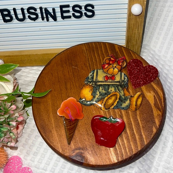 Vtg. 80s/90s Lot of 3 Pins Brooches Glossy Ice cream Girl Teddy Bear And Apple - Picture 1 of 3